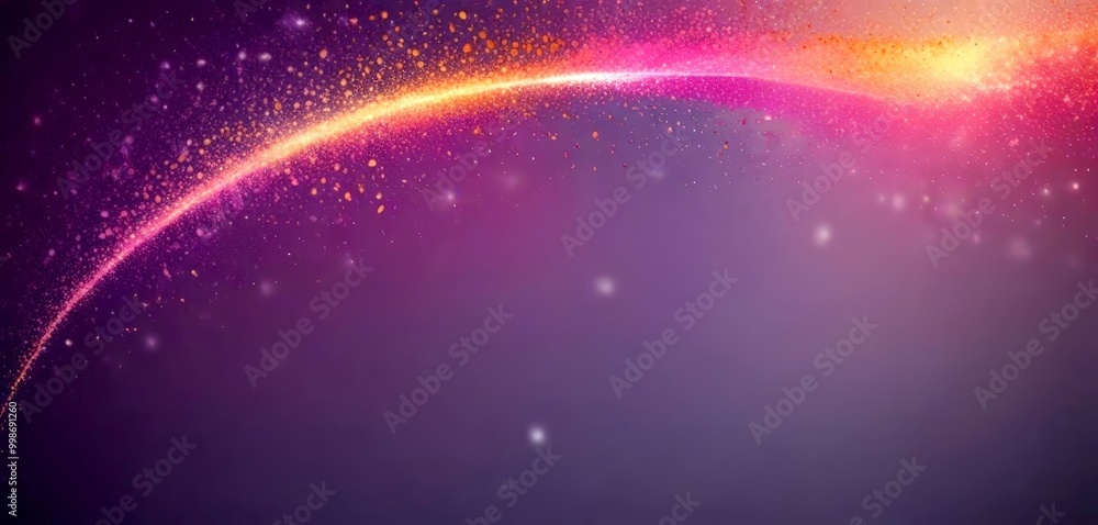 Poster a vibrant, abstract featuring a curved line of colorful particles or specks against a gradient backg