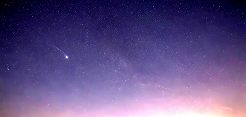 A bright comet streaks across the night sky, leaving a trail of light behind it, with a dark background and scattered stars