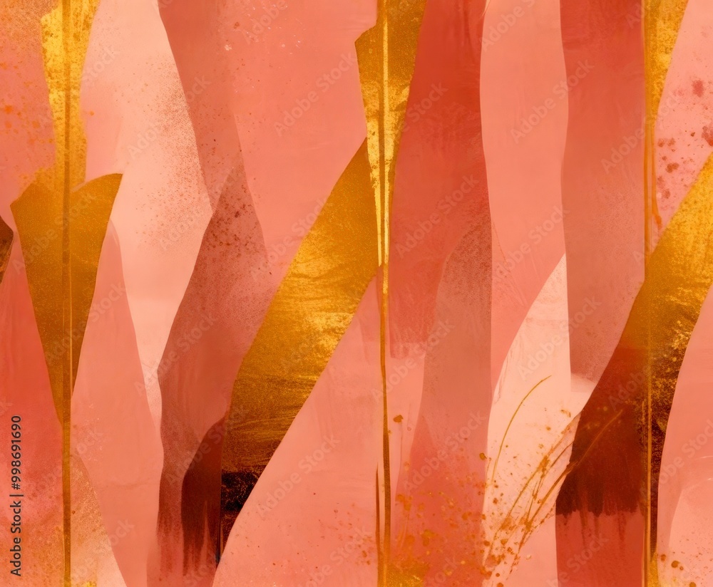 Aufkleber an abstract composition of overlapping lines and shapes in shades of pink and gold, creating a dynam