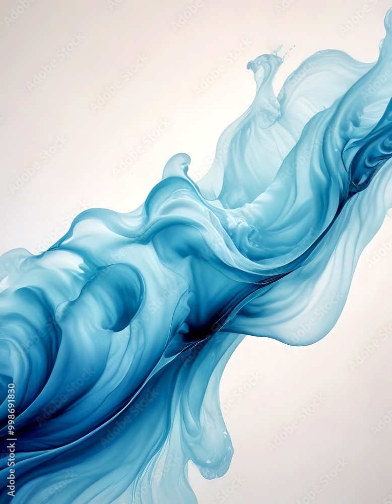 Poster a fluid, abstract representation of water, with swirling and curving patterns in shades of blue and white, creating a sense of movement and dynamism