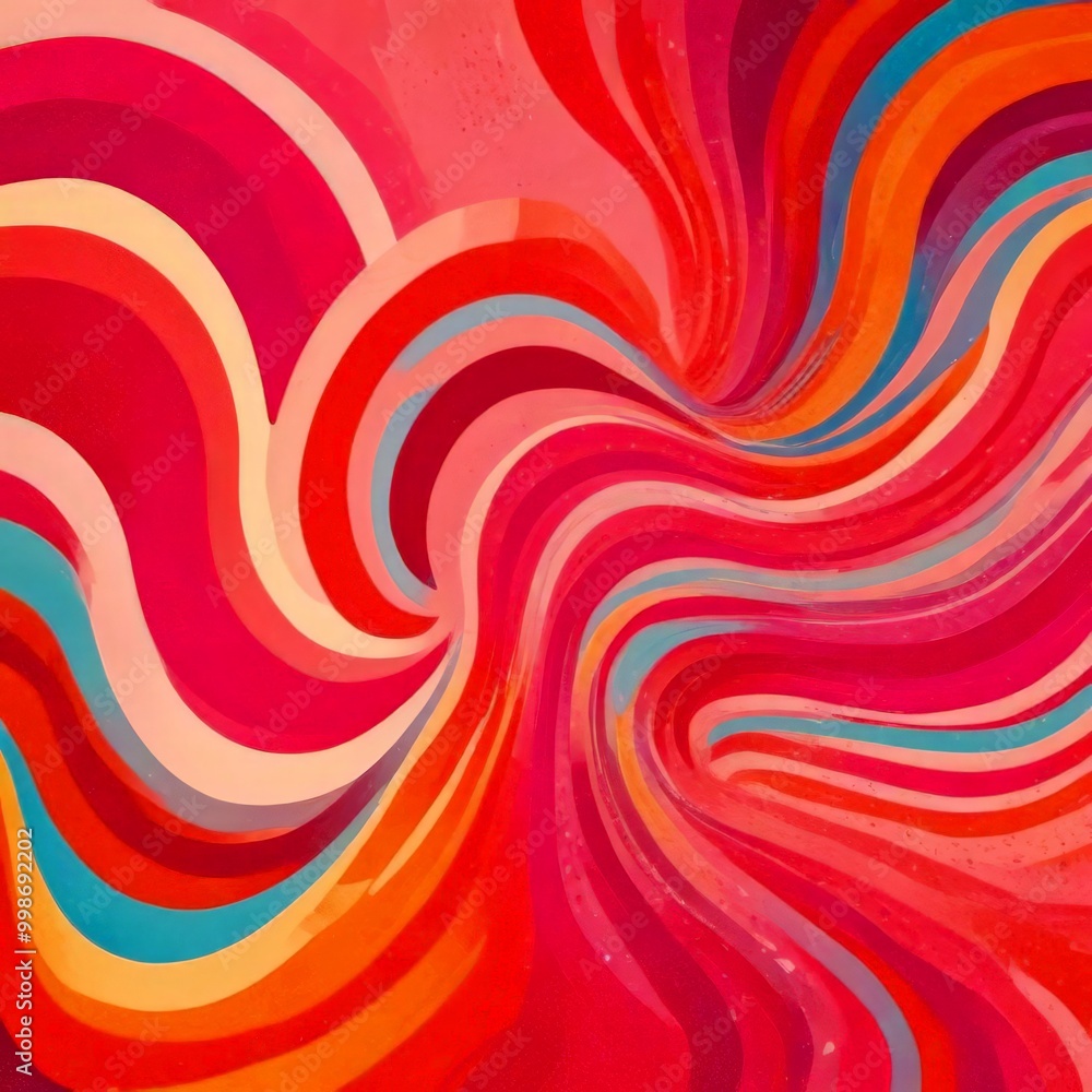 Poster a vibrant abstract pattern composed of overlapping curved lines in a variety of bright colors, including shades of pink, orange, yellow, and blue, creating a dynamic and
