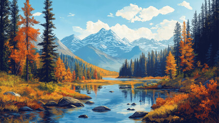 Fototapeta premium Breathtaking Autumn Landscape of Canadian Mountains Reflected in Tranquil Lake