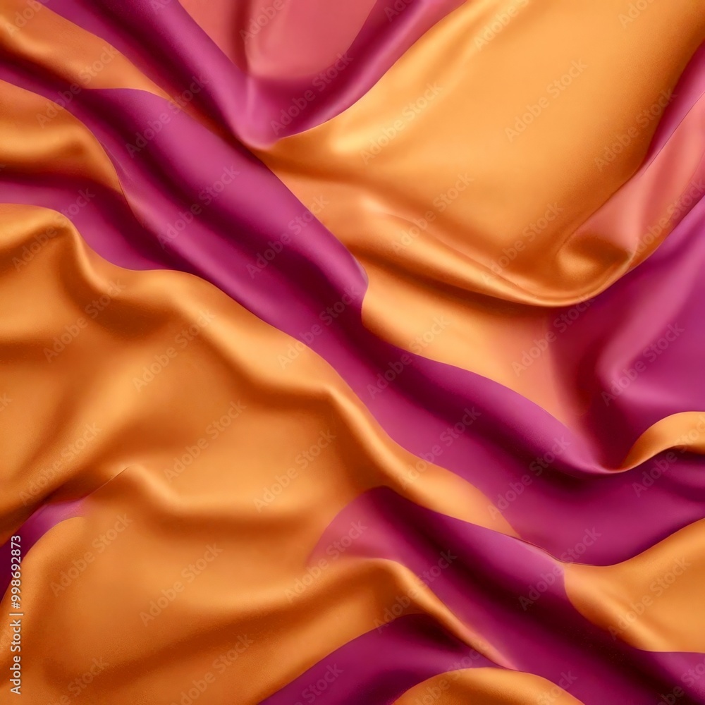 Poster a close-up view fabric with a textured, flowing pattern in shades of purple and gold
