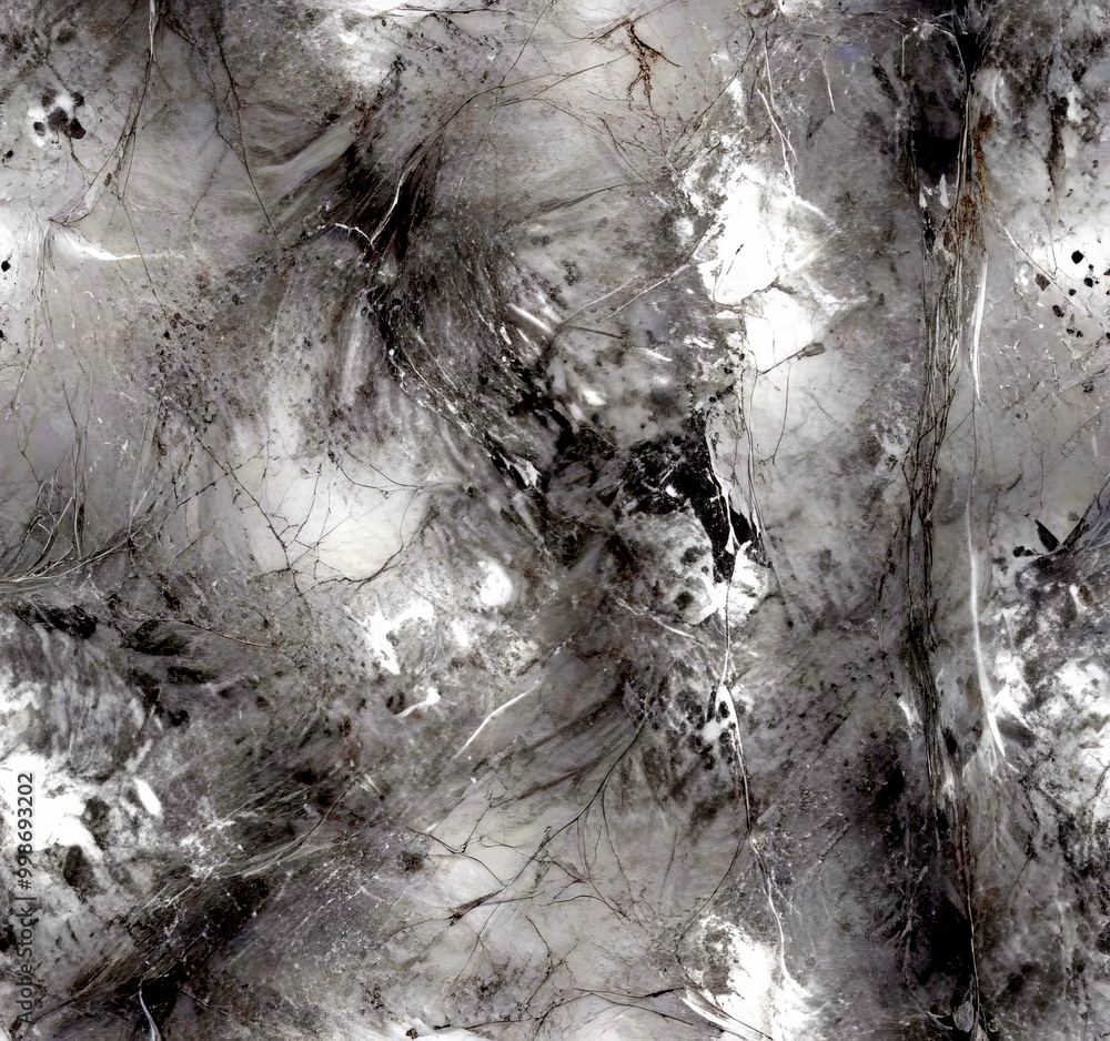 Poster a close-up view marble-like surface with a textured, abstract pattern of gray and white hues