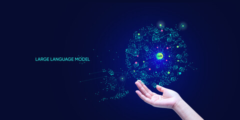 A hand showing AI tech with Generative Ai concept, artificial intelligence cyber security, digital...