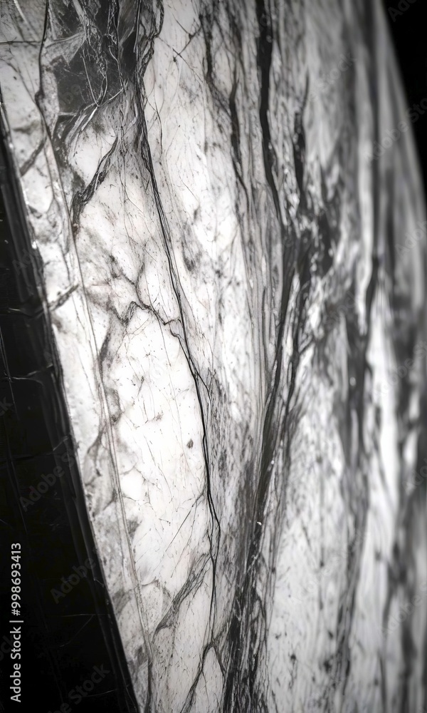 Poster a close-up black and white photograph marble surface, showcasing the intricate patterns and textures