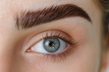 Obraz premium Close up of a female eye with perfectly shaped eyebrows after a professional eyebrow microblading procedure