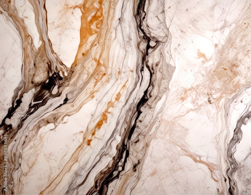 Poster a close-up view marble surface with a swirling pattern of light and dark brown hues, creating a sense of movement and depth
