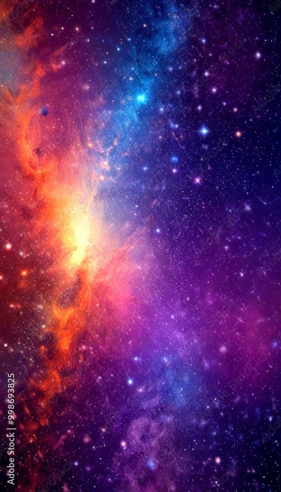Poster a captivating view nebula, a vast cloud of gas and dust in space, bathed in a spectrum of colors inc