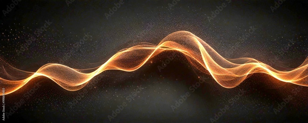 Aufkleber a dynamic wave-like pattern of golden particles against a dark background, creating a sense of movement and energy