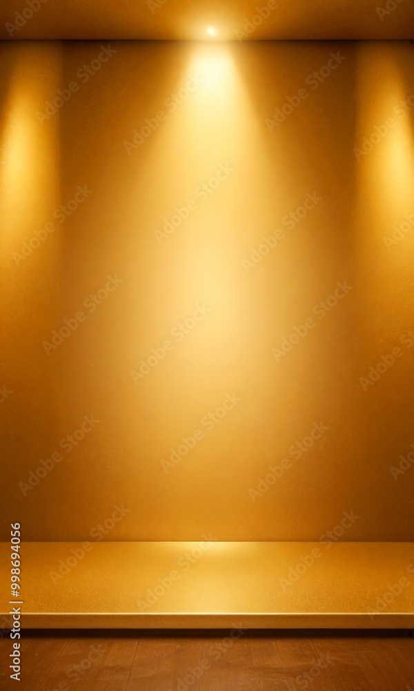 Poster A golden wall with a spotlight shining on it, creating a warm and inviting atmosphere
