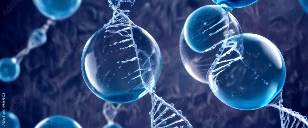 Aufkleber a close-up view dna double helix, composed of transparent spheres, with the helix's strands and the 