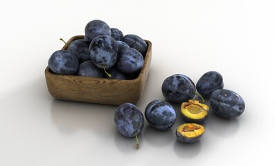 Fresh black plums fruit isolated on white background, black plums fruits on white With clipping path.
