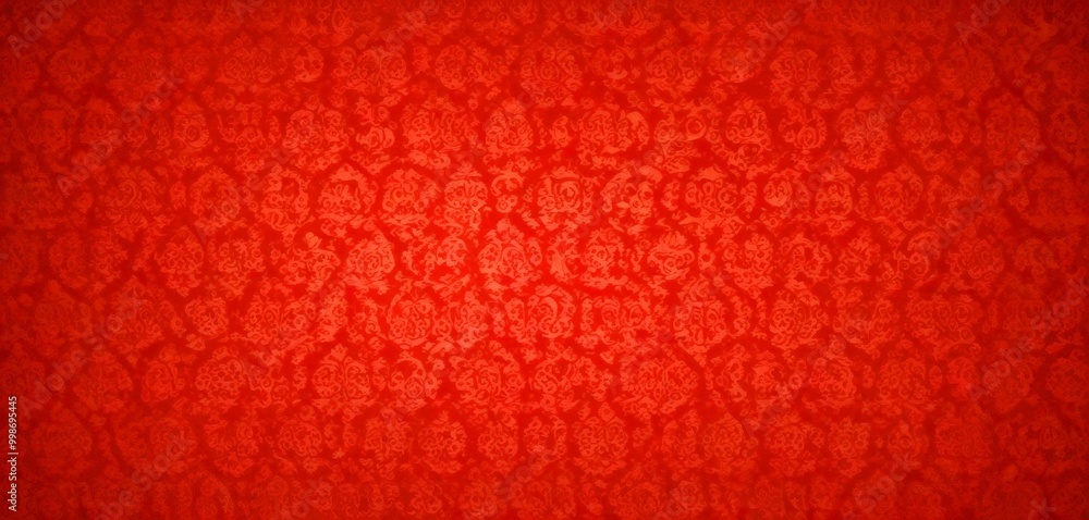 Poster a red background with a repeating pattern of white floral designs