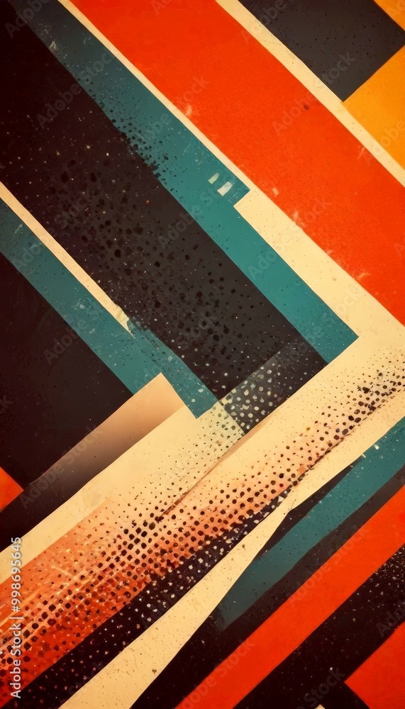 Leinwandbilder a vibrant abstract composition with diagonal lines in various colors, including black, orange, green, and white, creating a dynamic and visually striking pattern