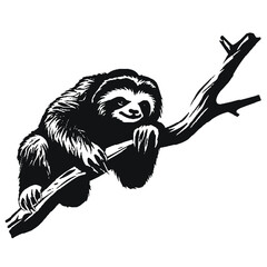 sloth hanging on branch silhouette vector illustration