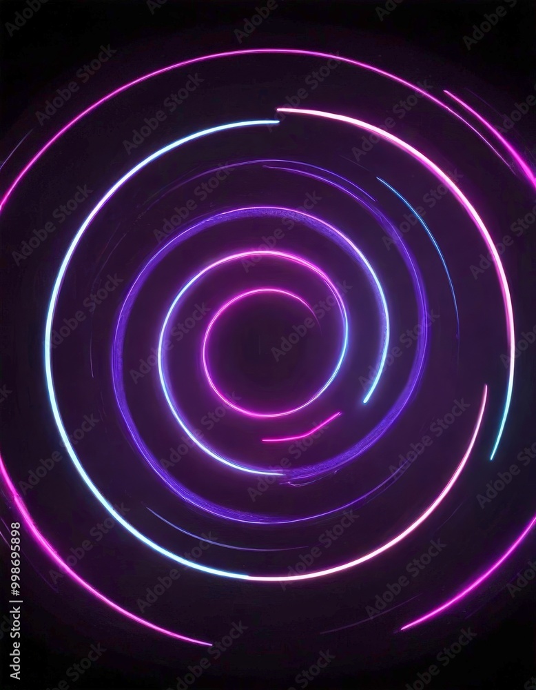 Poster a spiral pattern of neon-colored lines against a dark background, creating a mesmerizing and visually striking effect
