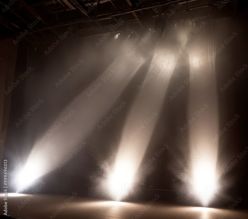 Aufkleber dramatic lighting on a stage, with three spotlights shining in different directions, creating a dram