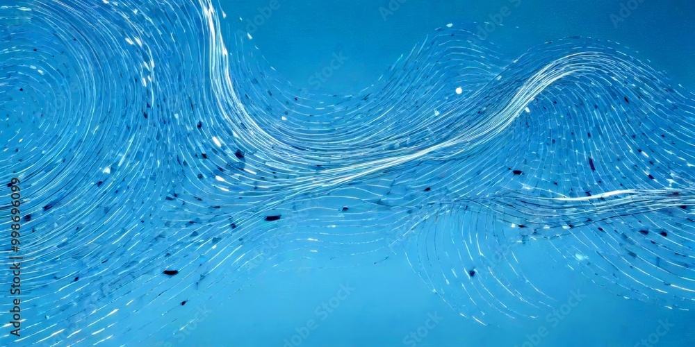 Poster a close-up view glass surface with a swirling pattern of white lines and small particles, creating a sense of movement and fluidity