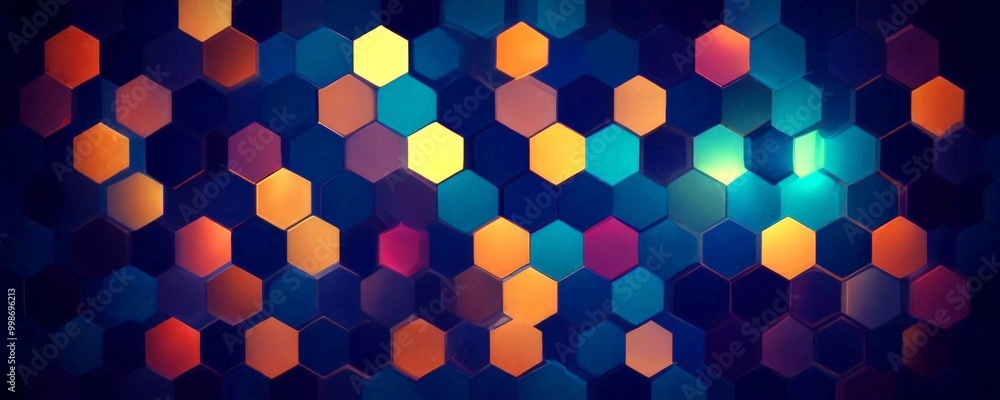 Aufkleber a vibrant display of multicolored hexagonal shapes, creating a visually striking pattern against a d
