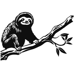 sloth hanging on branch silhouette vector illustration