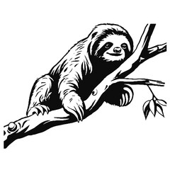 sloth hanging on branch silhouette vector illustration