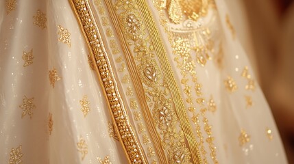 Golden embellishments on traditional saudi arabian attire for ceremonial occasions