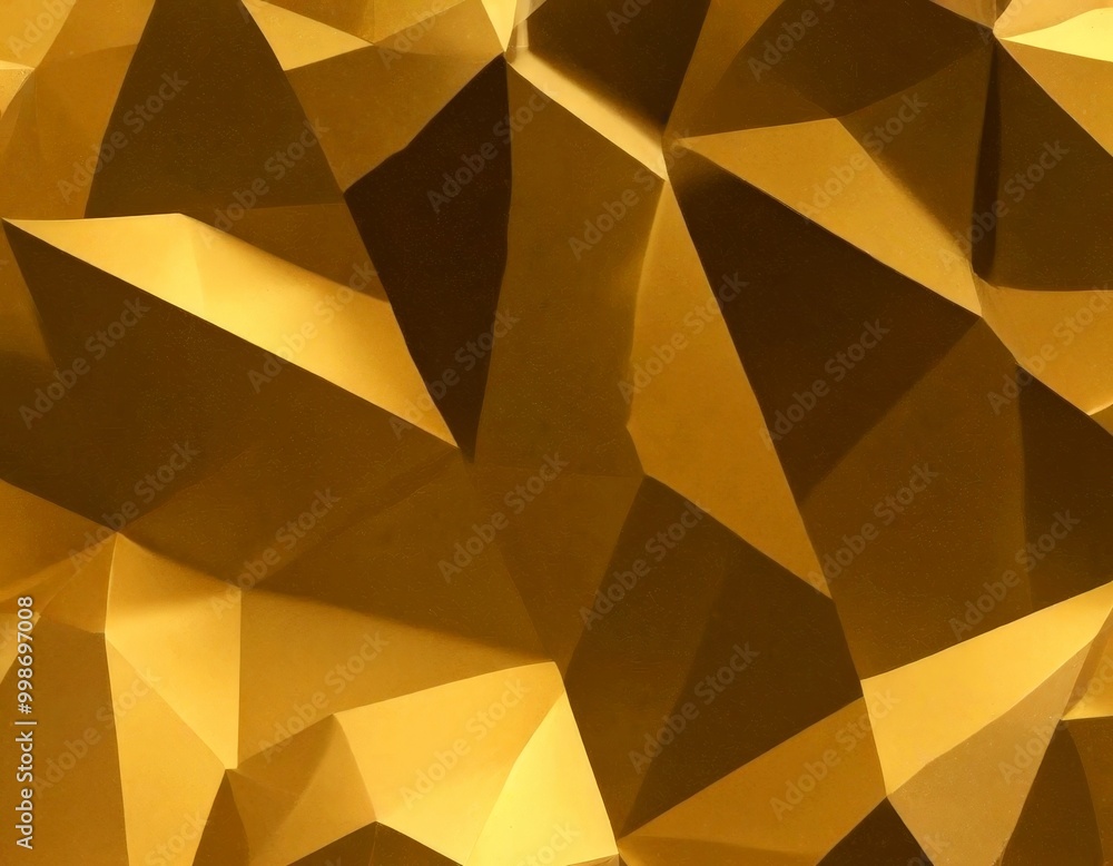 Poster a close-up view crumpled, golden paper surface with a geometric pattern of intersecting lines and an