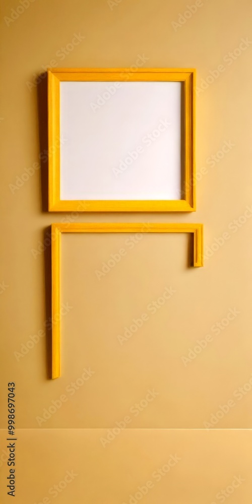 Poster two yellow frames are mounted on a beige wall, with the top frame slightly larger than the bottom on