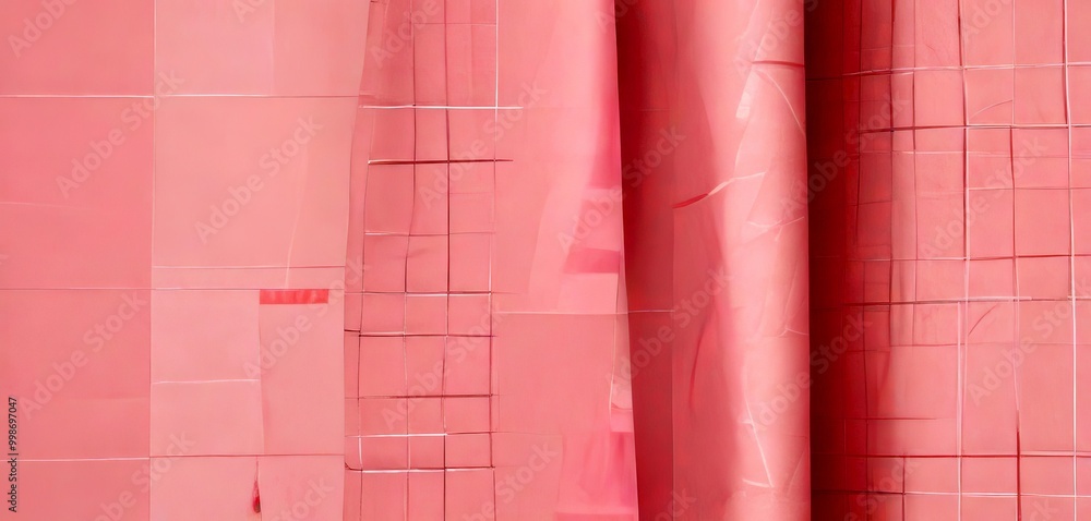 Fototapete a close-up view pink fabric with a grid-like pattern, featuring a mix of squares and rectangles