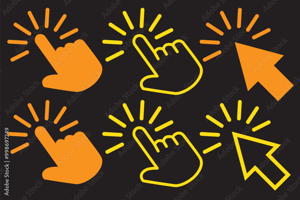 Aufkleber finger icon set. hand pointing cursor vector symbol. mouse tap sign. press hand mouse cursor icon se