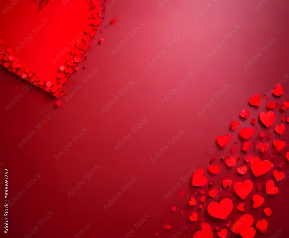 Leinwandbilder a red background with a large heart in the top left corner and a scattering of smaller red hearts in