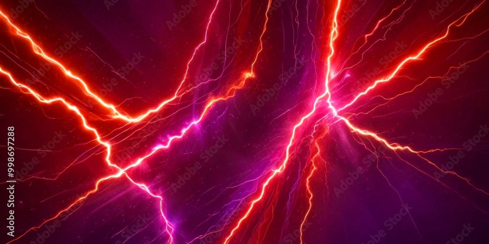 Poster a dynamic scene of lightning striking across a dark background, with the lightning bolts radiating outwards in a radial pattern