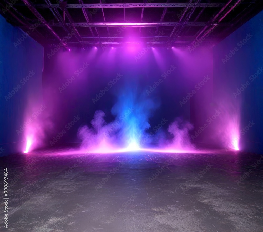 Aufkleber a dimly lit stage with a large, ethereal smoke effect in shades of blue and purple, creating a drama