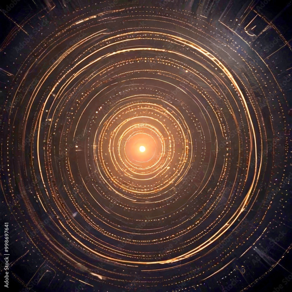 Leinwandbilder a circular pattern of concentric circles, with a bright central point surrounded by a dark background The outermost circles are slightly larger than the innermost ones,
