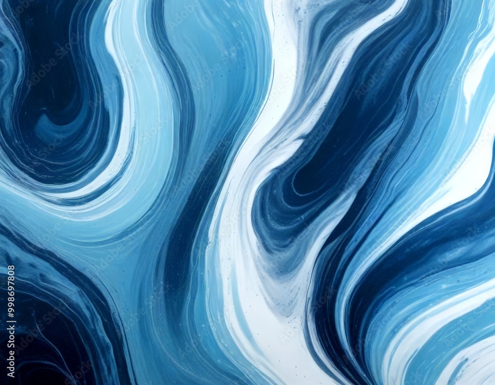 Poster a swirling pattern of blue and white hues, reminiscent of ocean waves or a swirling liquid The pattern is composed of curved lines and swirls, creating a sense of movement