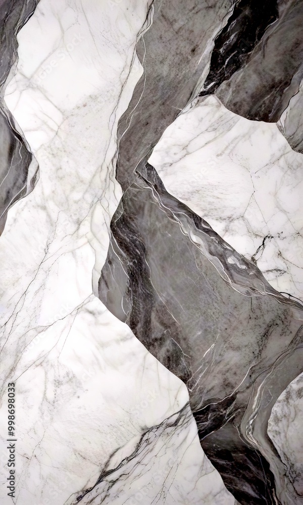 Poster a close-up view marble surface with a textured, abstract pattern of gray and white marble