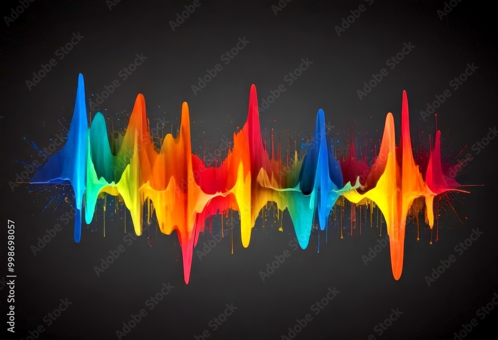Poster A vibrant, abstract representation of sound waves, with a gradient of colors ranging from blue to orange, red, and yellow, creating a dynamic and visually striking effect