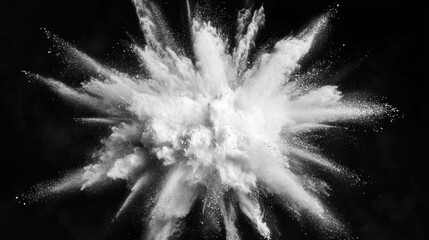 Explosive white powder burst dark background