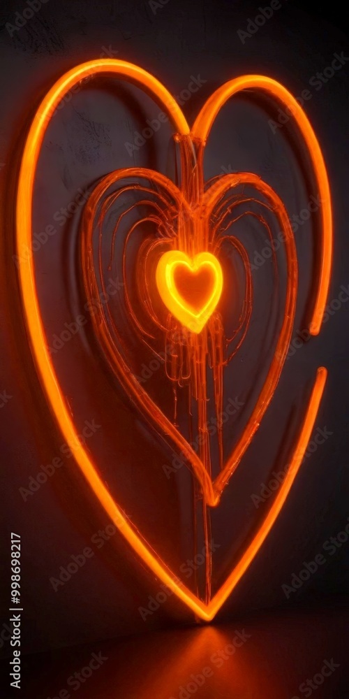 Aufkleber A glowing neon heart with a glowing center is displayed against a dark background