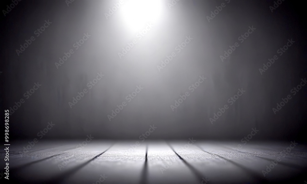 Poster a dimly lit room with a wooden floor and a single light source in the top left corner