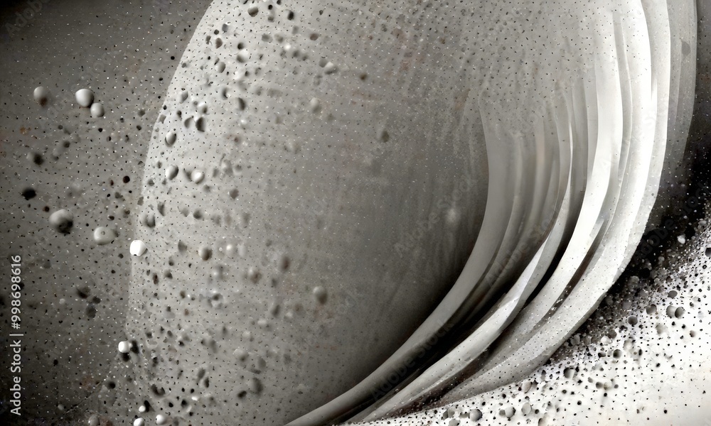 Poster a black and white photograph curved, abstract surface with a pattern of small white dots and lines, 
