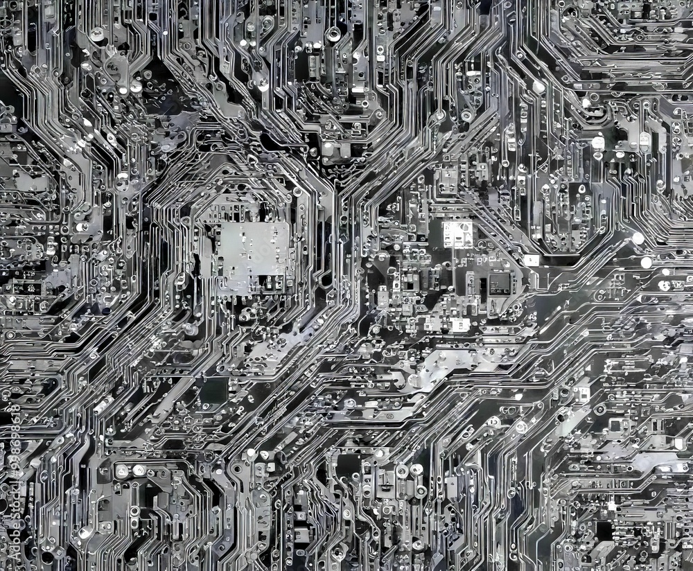 Leinwandbilder a detailed view circuit board, with numerous small components and traces arranged in a complex pattern