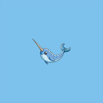 recommend clip art: Cute cartoon magic narwhal with rainbow horn funny unicorn whale drawing.