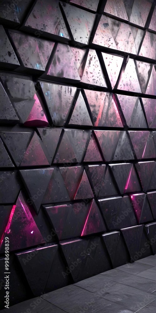 Leinwandbilder a dark, geometric pattern of triangular panels in shades of black and purple, creating a visually striking and abstract design