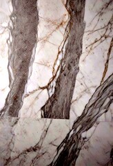 a close-up view marble surface with a textured, striped pattern in shades of white and gray