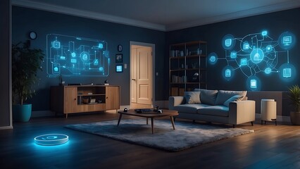 Modern Smart living room interior with innovative technology maintaining connections.