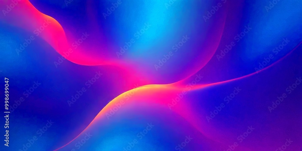 Poster a vibrant abstract composition of overlapping curved lines in various shades of blue, purple, and orange, creating a dynamic and visually striking effect