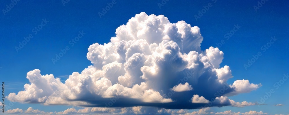 Poster A large, fluffy white cloud dominates the clear blue sky, its numerous layers and intricate patterns creating a captivating visual display