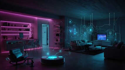 Modern Smart living room interior with innovative technology maintaining connections.